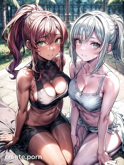 Grinning Beauty with Multi-Colored Hair Shows Off Her Cleavage in Steamy Hentai Action