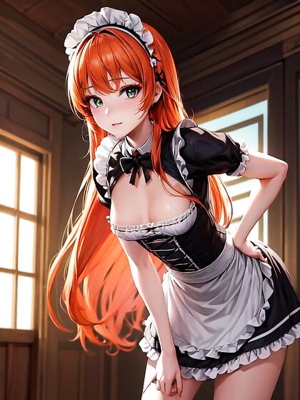 Fit French Maid Leaning Forward for Seductive Hentai Pleasure