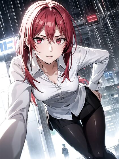 Bottom-Up Action with Red Eyes and Wind-Swept Hair in Hentai Bliss