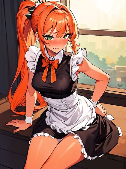 Ginger French Maid with Ponytail seduces in steamy Hentai Action