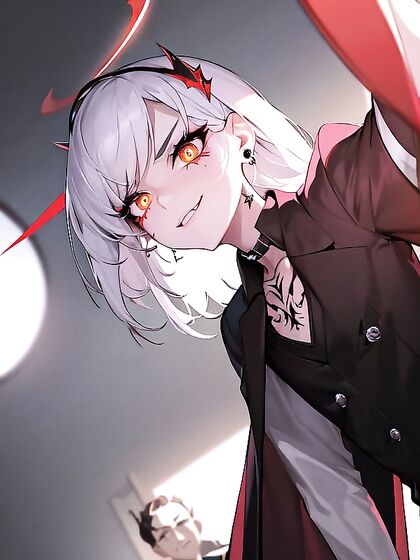 Vampire With Multicolored Hair Puts On Gloves for Seductive Hentai Action