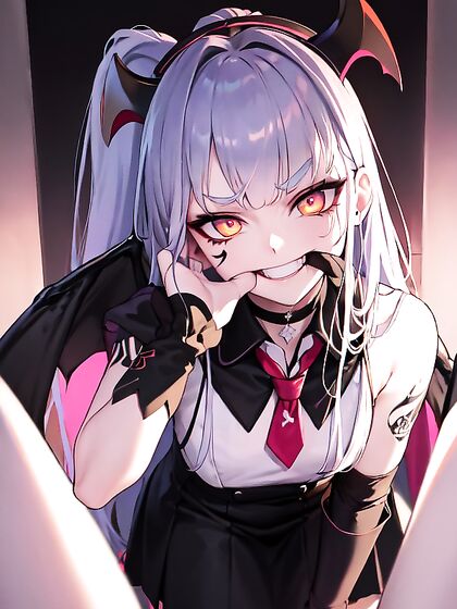 Giant Demon Wings and Choker Action in Seductive Black Tie Hentai Scenes