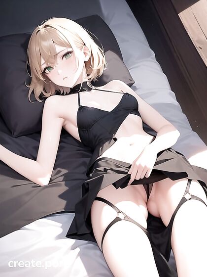 Skinny Girl 18+ Lifts Her Skirt with Arms Crossed in Seductive Hentai Action