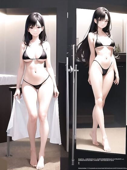 Black-Haired Beauty with Bare Shoulders Seduces in Bedroom Hentai Scene
