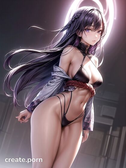 Fit Girl 18+ with Purple Eyes Stands Tall in Seductive Hentai Action
