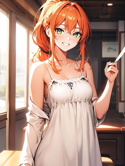 Grinning Beauty with Ponytail Enjoying Intense Hentai Pleasure