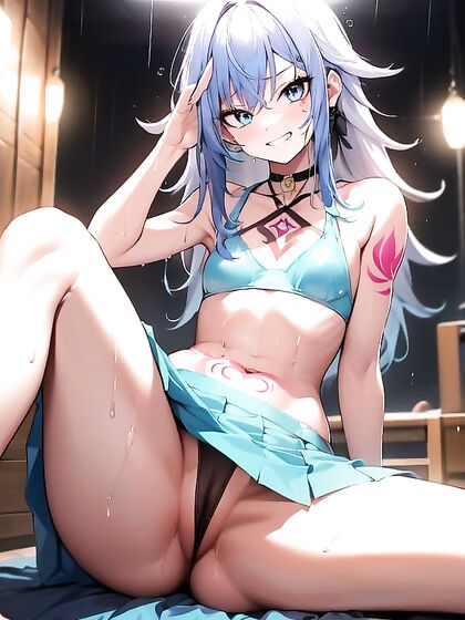 Light Blue-Haired Beauty Legs Spread Vertically for Intense Hentai Pleasure
