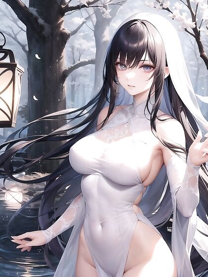 Makima-Inspired Anime Beauty Floats Through Mystical Forest in Seductive Hentai Dreamscape