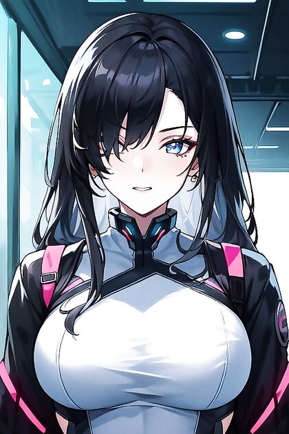 Purple-Eyed Beauty with Ponytail Enjoying Seductive Side View Hentai Pleasure