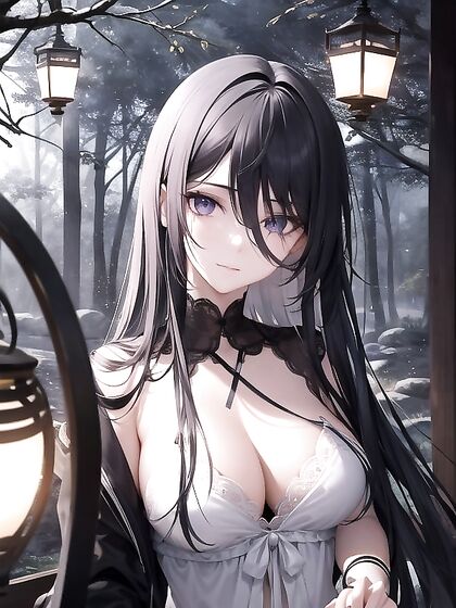 Surreal Dreamscape with Flowing Black Hair and Long Hentai Pleasure