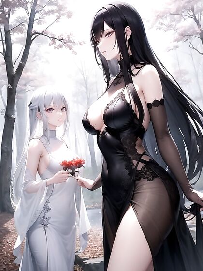 Mystical Woman with Flowing Black Hair in Hypnotic Hentai Scenes