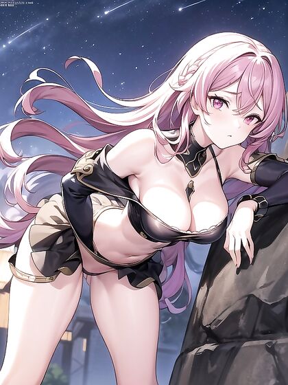 Purple-Haired Beauty Shows Off Pink Eyes in Hentai Delight