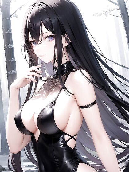 Tasteful Artistry:Long-Haired Beauty in Flowing Black Locks Takes Center Stage in hentai AI Porn