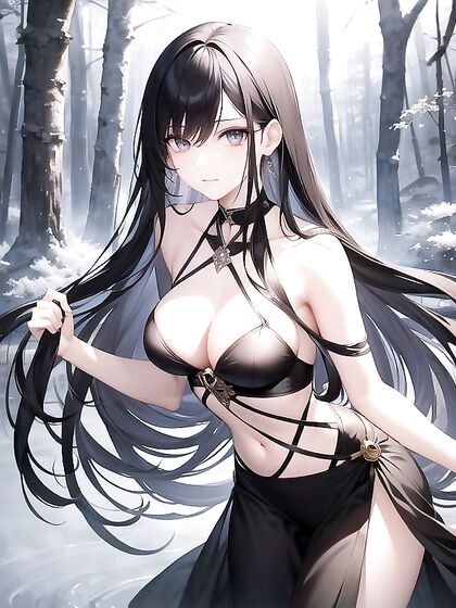 Surreal Dreamscape with Flowing Black Hair and Captivating Hentai AI Action