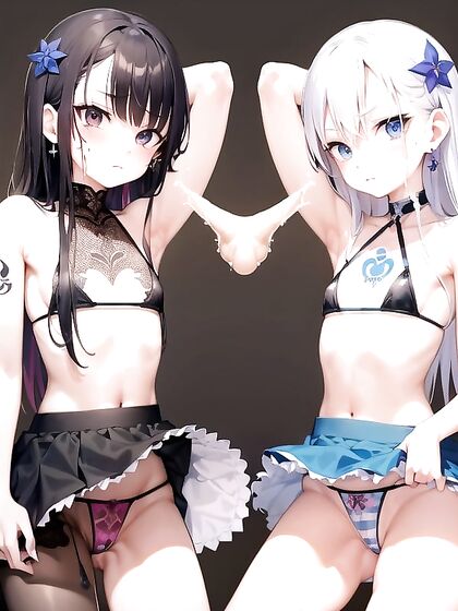 Lifted Skirt and Blue Striped Bikini in Vibrant Eyes Hentai AI Action