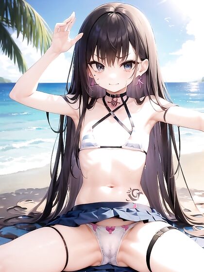 Girl 18+ with Face Tattoo Wearing White Striped Panties in Seductive Hentai Scene