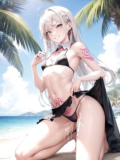 Sweaty Grinned Babe with Round Breasts in Seductive Hentai Action