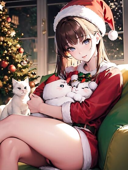 Christmas Hugs with a Cute Cat in High-Quality Hentai Action