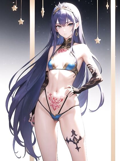 Skinny Girl 18+ in Vibrant Blue Uniform with Gold Trims and Angel Wings Hentai Pleasure