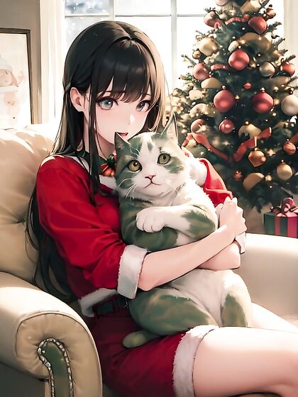 Cozy Hugging Cat Brings Christmas Joy in Naughty Hentai Fun
