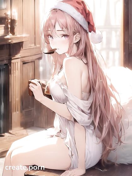 Cute Pink-Haired Babe inSanta Hat and Sexy Nightgown Shows Off Thighs in Hentai Action