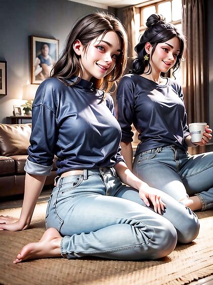 Side View Seduction: Oversized T-Shirt and Jeans in Steamy Hentai Action