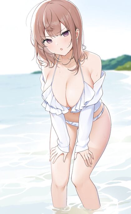 Holy shittin’ fuckmeat! Big ol‘ juggs ‘n bikini-clad hottie at da seaside!