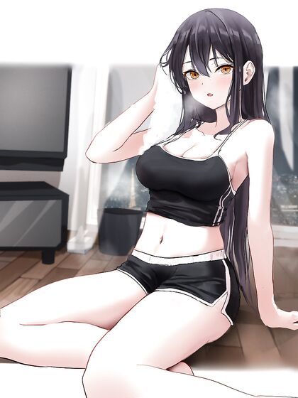 Sweaty babe chills out post-workshop; Hentaic XXX pics inside!