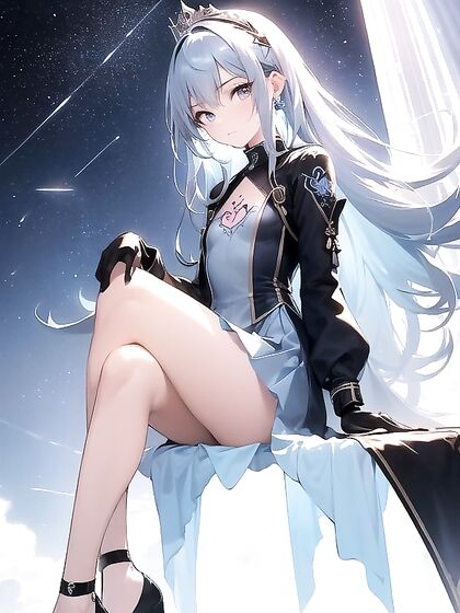 Elegant Blue Dress and Sparkling Diadem Enhance Her Seductive Anime Allure