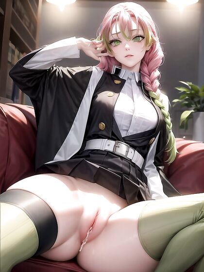 Mitsuri Kanroji from Demon Slayer Seduces in School Uniform on the Couch