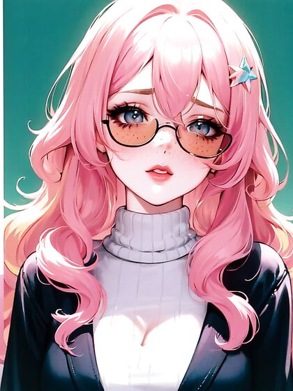 Close-Up Hentai Pleasure:Girl 18+ with Wavy Ombre Hair on Pastel Background
