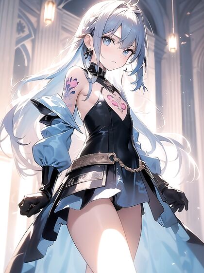 Angel Wings and Diadem Enhance Blue and Yellow Uniform in Seductive Hentai Scenes