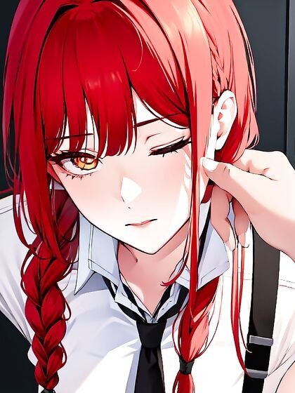 Makima Playfully Pinches Her Cheeks While Seductively Eyeing You in Hentai Action