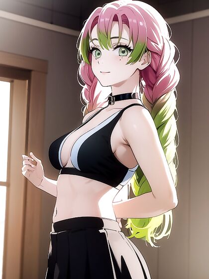 Mitsuri Kanroji Smiles and Blushes in Sporty Shorts for Horny Hentai Action
