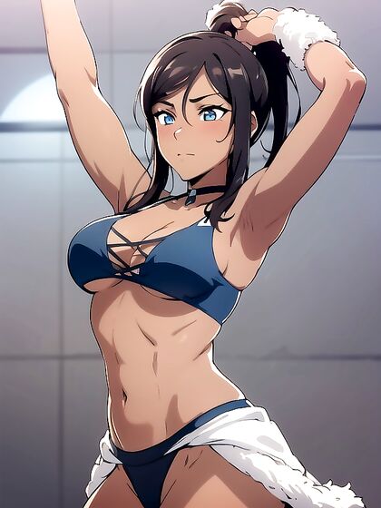 Blushing Mischievously in a Choker and Crop Top for Steamy hentai Pleasure