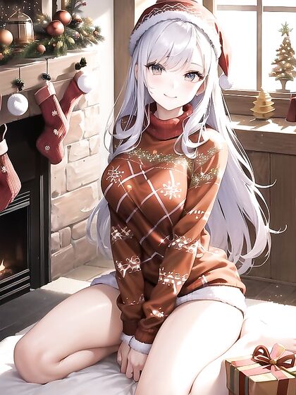 Quirky Christmas Sweater and Cozy Fireplace Moments in Steamy Hentai Action