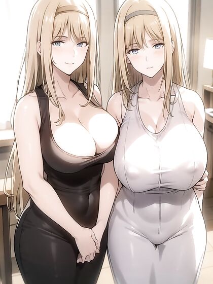 Thick hentai Girl 18+ in form-fitting clothes staring seductively at the viewer