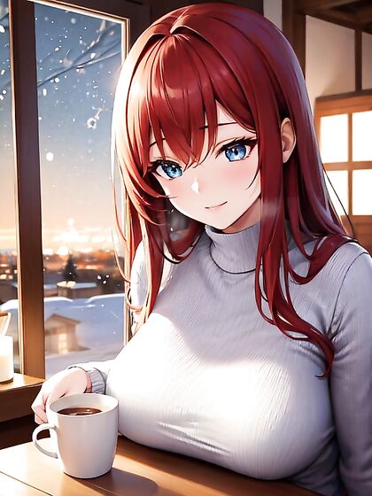 Sipping Hot Cocoa by the Window in a Cozy Winter hentai Scene