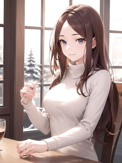 Cozy Café with Vibrant Winter View and Softly Lit Fairy Lights Features Busty hentai Action