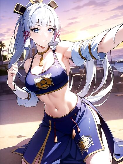 Kamisato Ayaka in Busty Bikini and Crop Top for Steamy Hentai Action