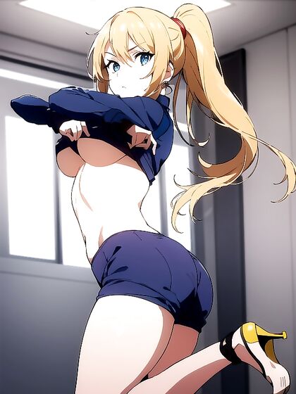 Supporting Her Ass in the Bathroom with a SexyCrop Top for naughty Hentai Fun