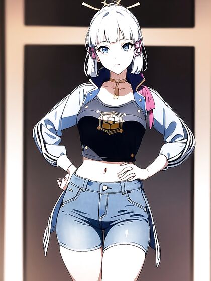 Kamisato Ayaka in Crop Top and Form-Fitting Outfit for Seductive Hentai Pleasure