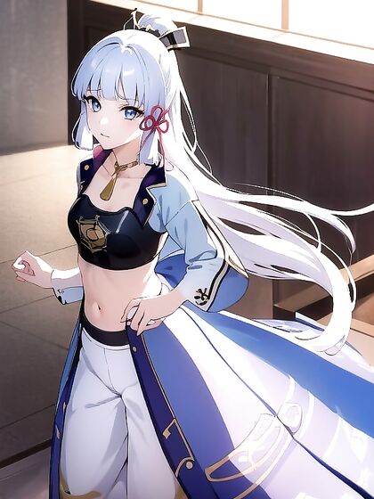 Kamisato Ayaka from Genshin Impact Seductively Stares at You inCrop Top Hentai Action