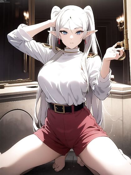 Frieren from Beyond Journey's End Teased with Underboob in Seductive Hentai Scene