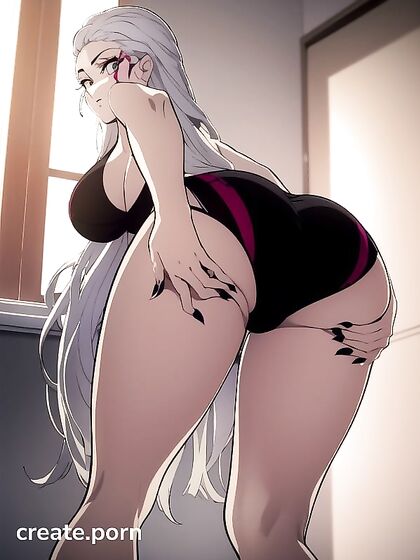Nezuko's Daki Demon Form Seduces in the Bathroom with Sporty Shorts Hentai Action