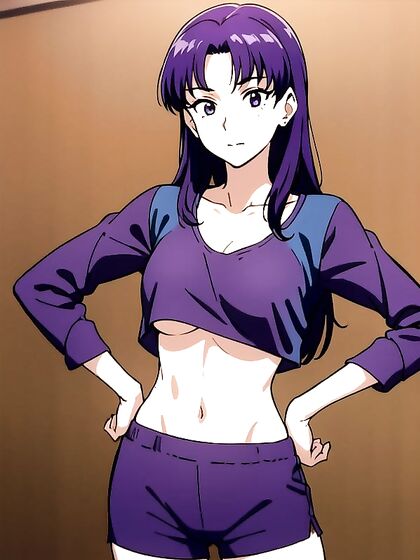 Misato from Evangelion Dances Seductively in Vibrant Rainbow Panties