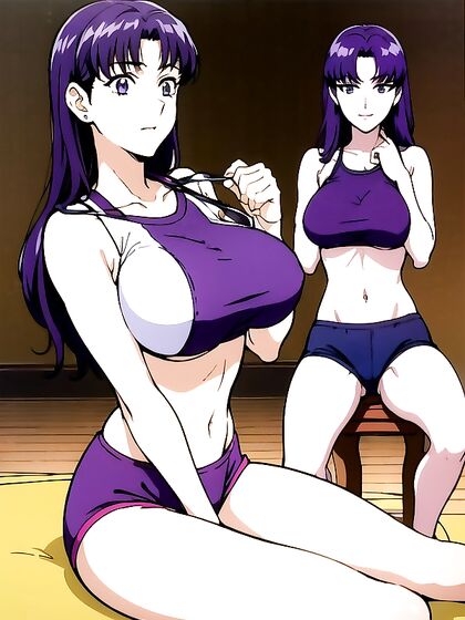 Misato from Evangelion Seduces in Sporty Shorts and Sexy Pyjamas