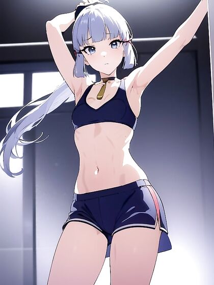 Kamisato Ayaka from Genshin Impact Wearing Skinny Rainbow Panties in Hot Hentai Action
