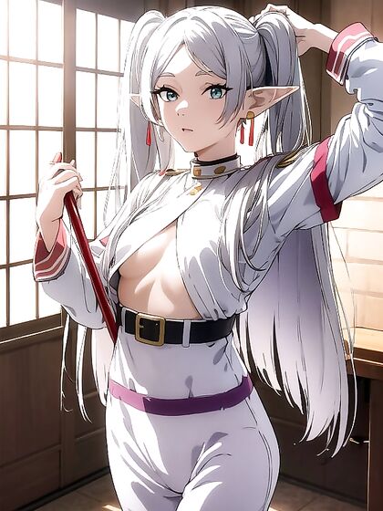 Frieren from Beyond Journey's End in Sexy Sporty Shorts for Steamy Hentai Action