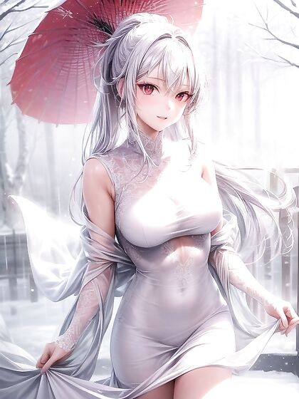Pale-Skinned Bride in Wedding Dress for Intimate Close-Up Hentai Pleasure